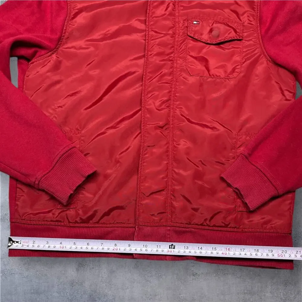 Vintage Tommy Hilfiger Men’s L Corduroy Collar Fleece Lined Red Windbreaker Y2K